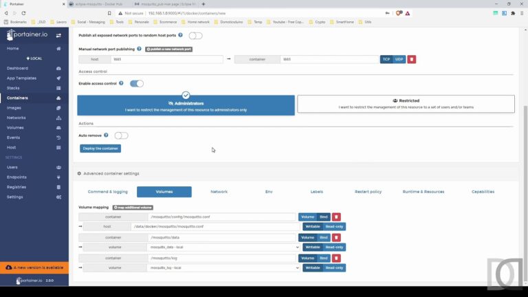 Integrazione ottimizzata di MQTT con Docker